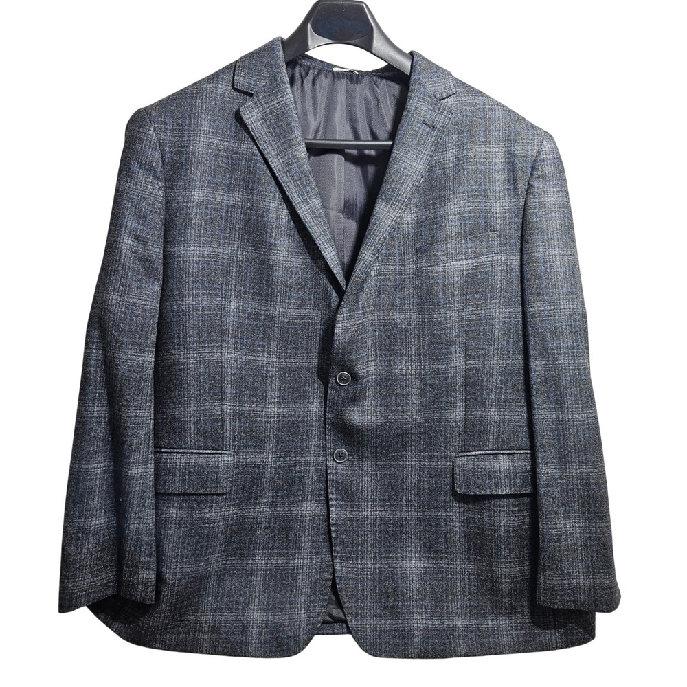 Joseph Abboud Blazer Mens 50 Regular Grey Blue Plaid Marzotto Super 110s Wool
